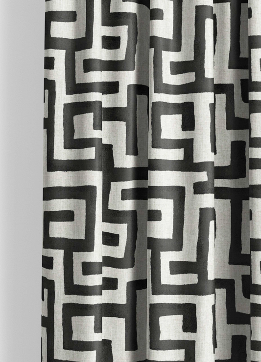 Deco Maze Fabric I - Ivory with Black detail