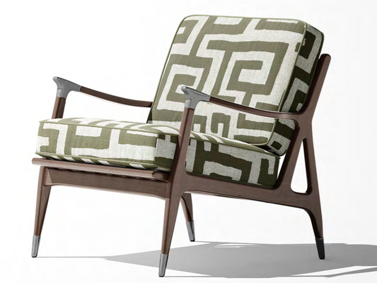 Deco Maze Fabric I - Ivory with Olive detail