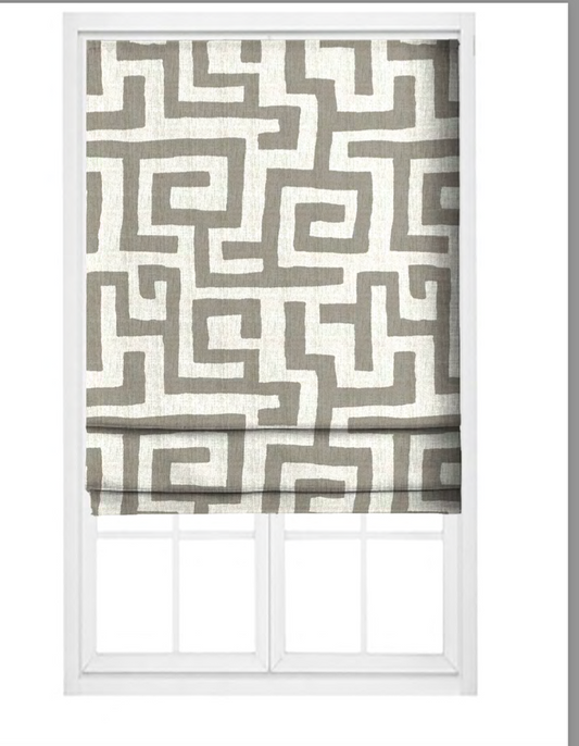 Deco Maze Fabric I - Ivory with Greige detail