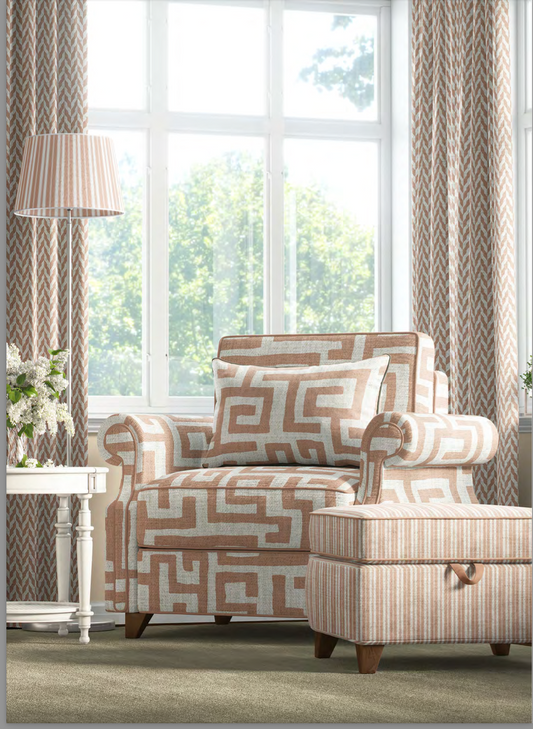 Deco Maze Fabric I - Ivory with Blush Pink detail