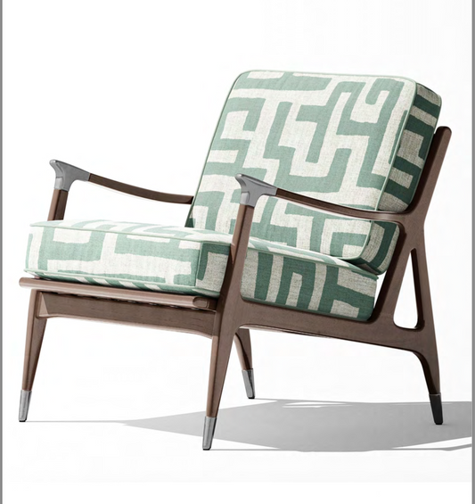 Deco Maze Fabric I - Ivory with Jade Green detail