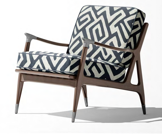 Deco Maze Fabric II - Ivory with Navy detail