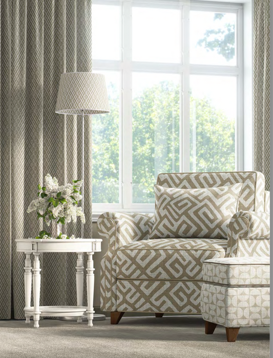 Deco Maze Fabric II - Ivory with Sand detail