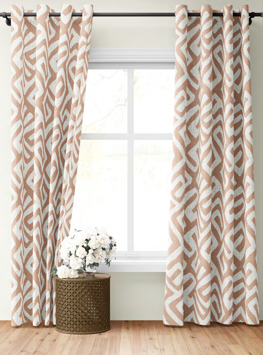 Deco Maze Fabric II - Ivory with Blush Pink detail