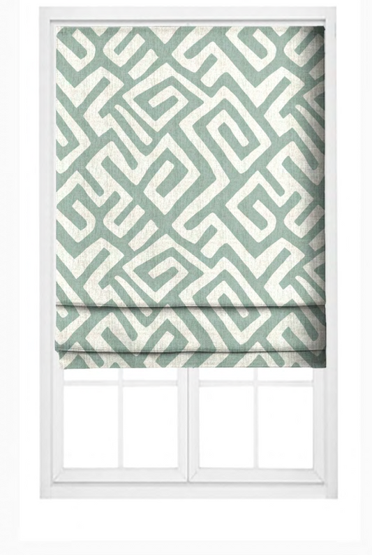 Deco Maze Fabric II - Ivory with Jade Green detail