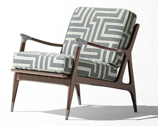 Deco Maze Fabric III - Ivory with Navy detail