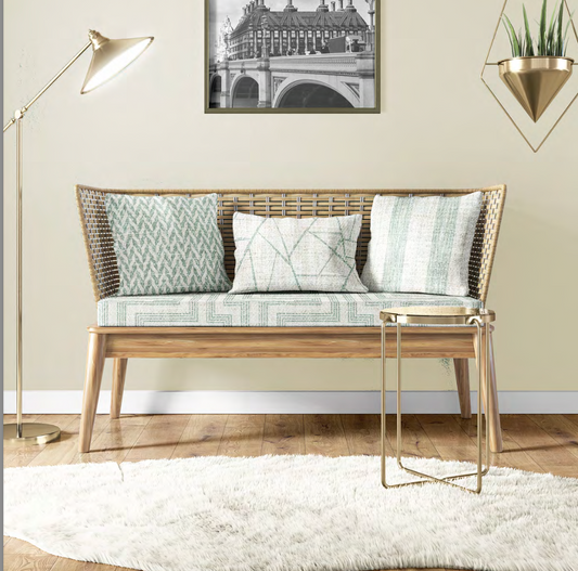 Deco Maze Fabric III - Ivory with Jade Green detail