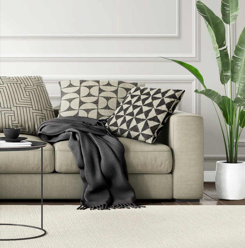 Prism Check Fabric - Ivory with Black detail