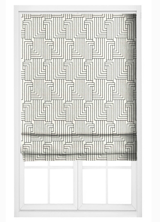 Deco Maze Fabric IV - Ivory with Black detail