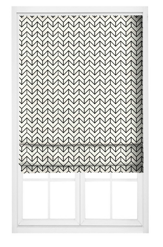 Arrow Herringbone Fabric - Ivory with Black detail