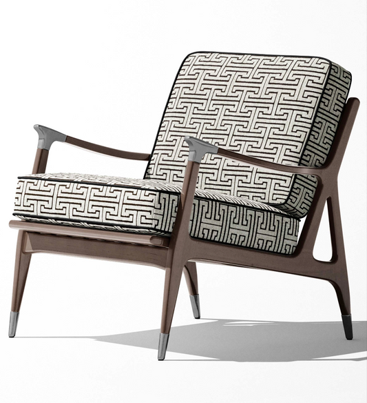 Greco Maze Fabric - Ivory with Black detail