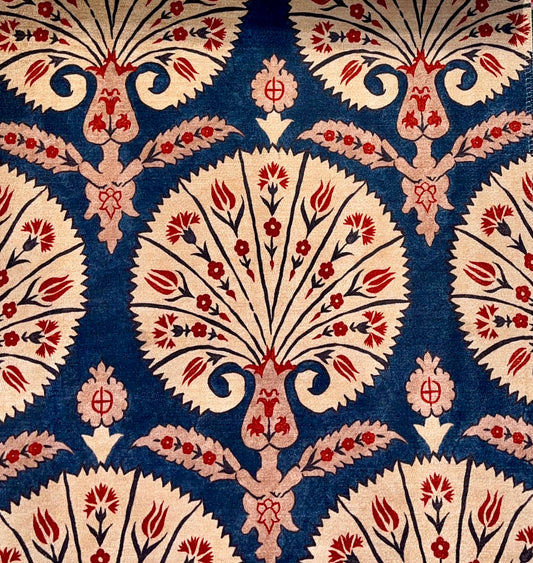 Palmette Ikat Fabric - Indigo & Red