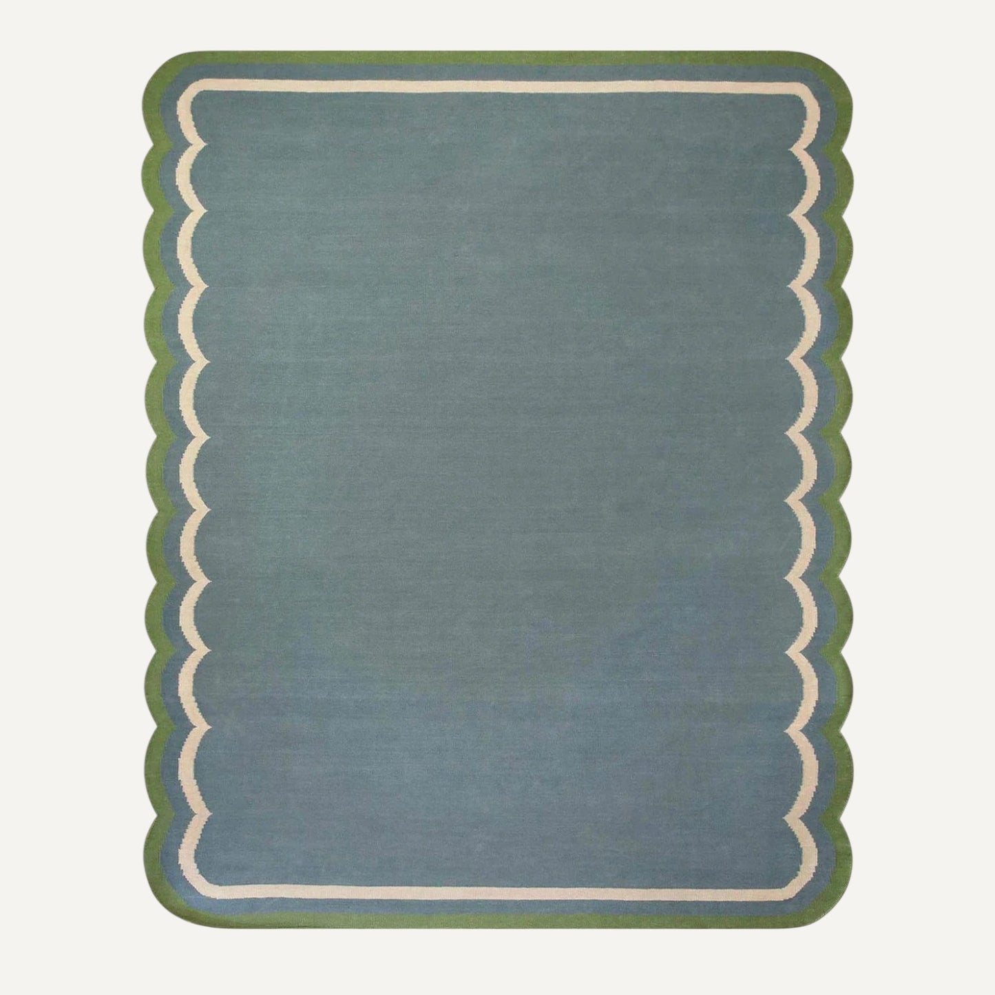 Nelly Rug - Blue with Sage & Ivory Scallops