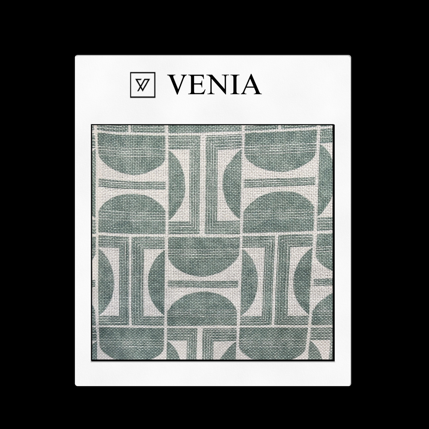 piece of curtain and upholstery fabric on a 'VENIA' monogrammed mockup