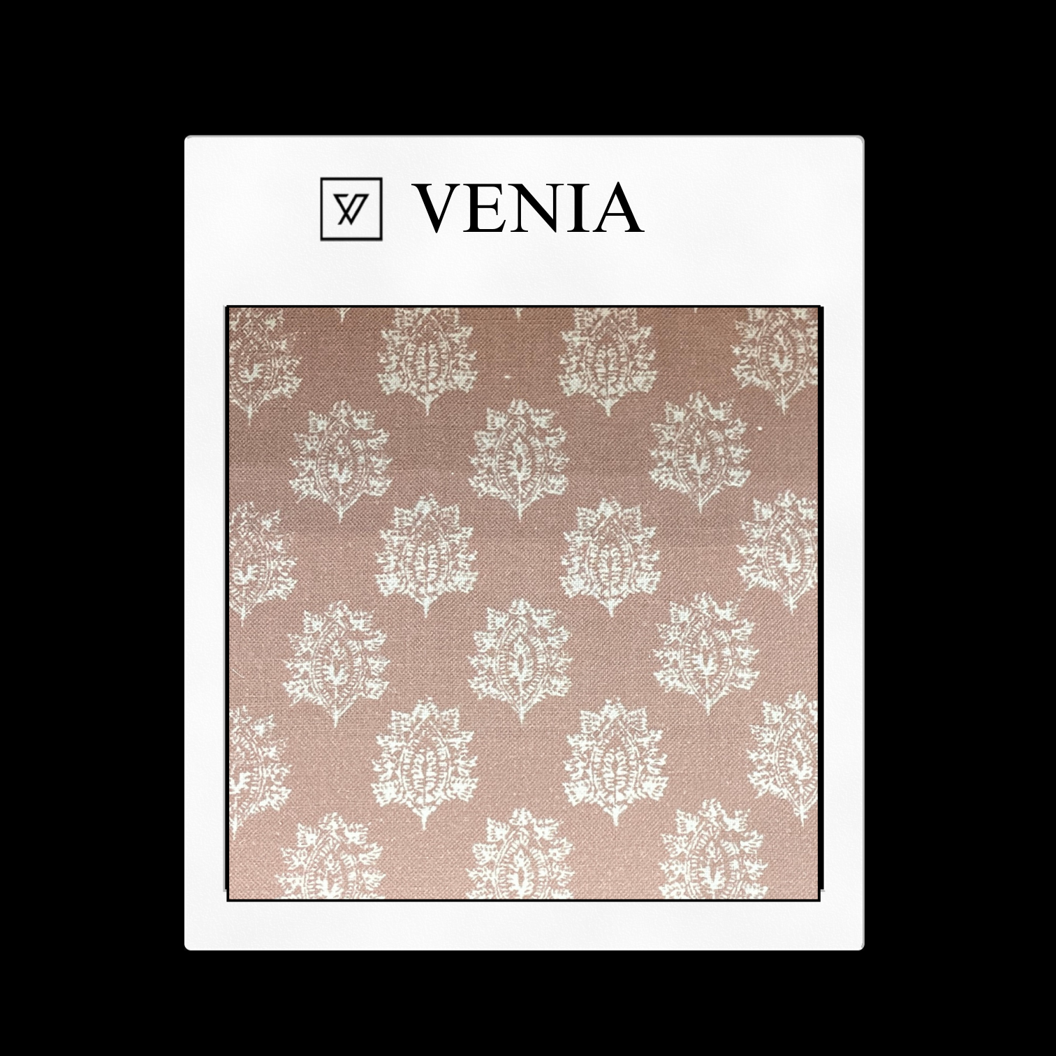 piece of curtain and upholstery fabric on a 'VENIA' monogrammed mockup