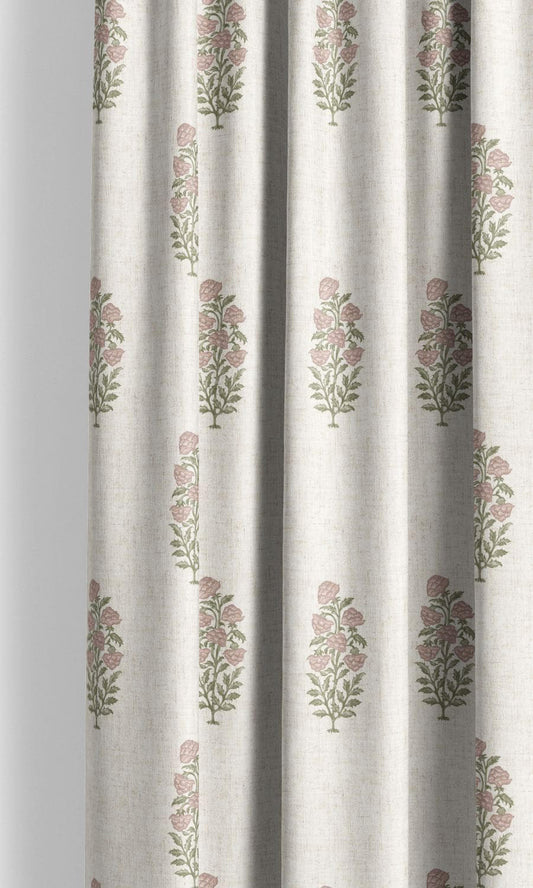 Floral Reverie - Sheer White Linen Curtains - Pink Flowers