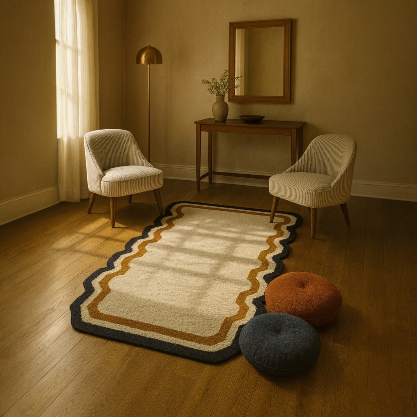 Nelly Rug - Ivory with Black & Brown Scallops