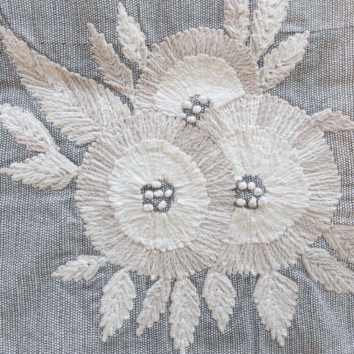Close up of the threadwork on a table runner