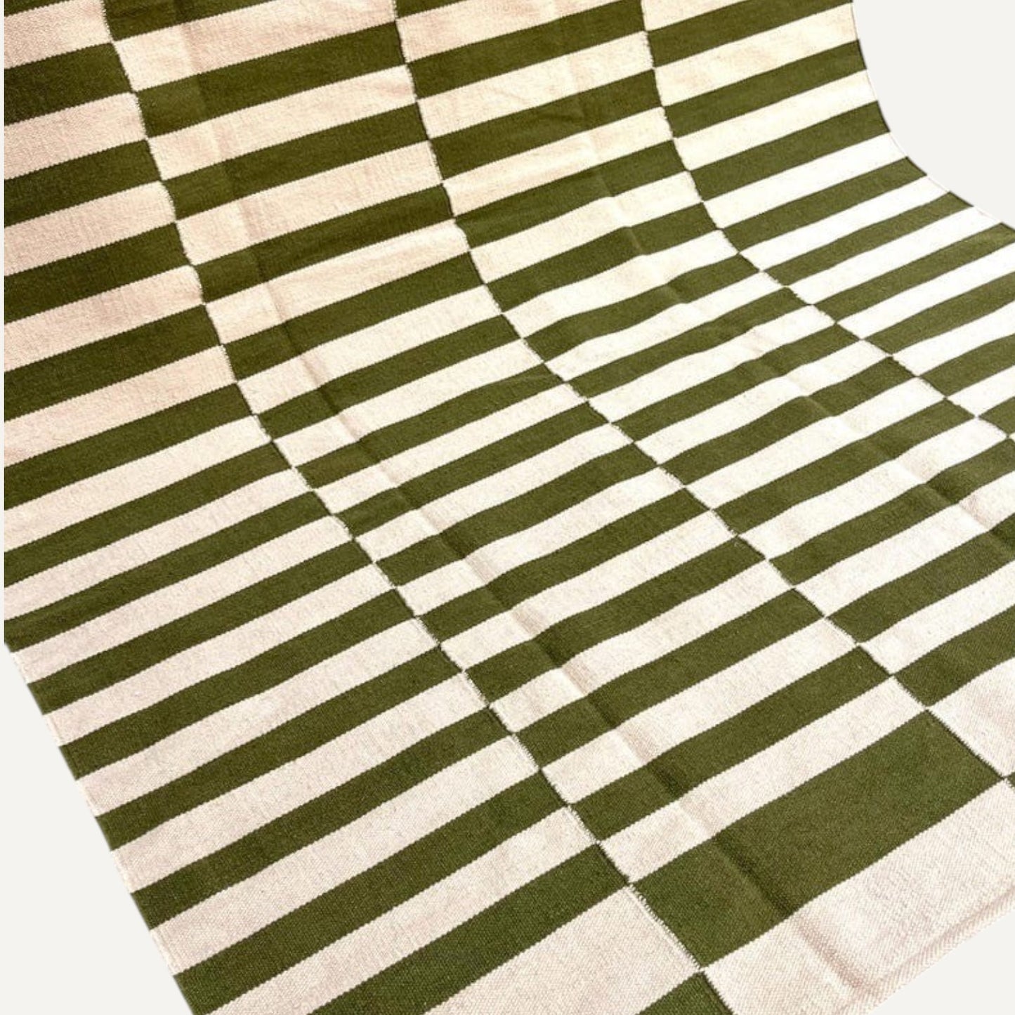 Checkmate Stripe Rug - Emerald & Ivory