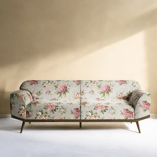 Grey bloom reverie fabric on upholstered chair
