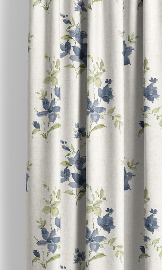 Indigo climbing rose fabric as curtain