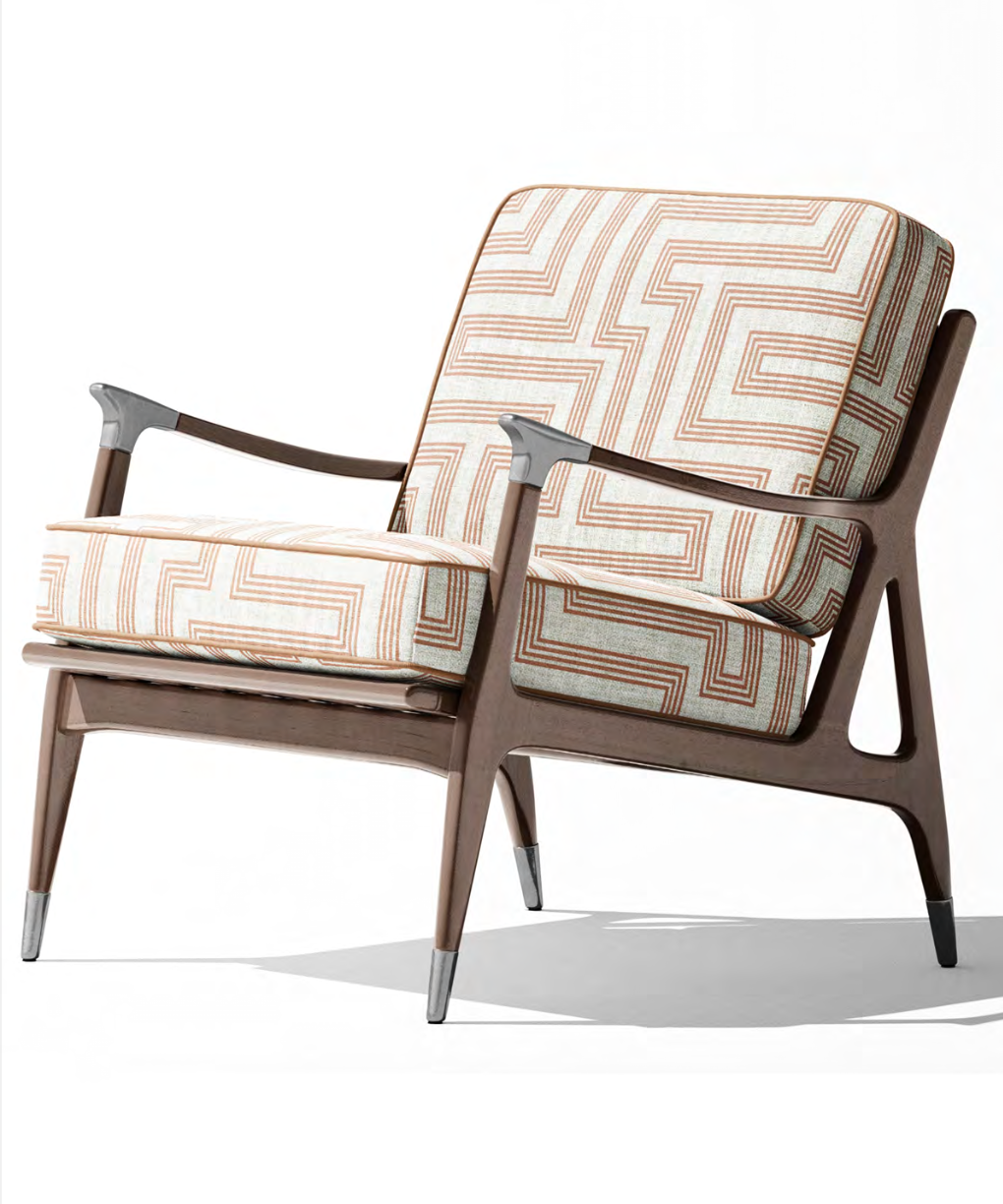 Close-up detail of ivory and blush pink deco maze III fabric
