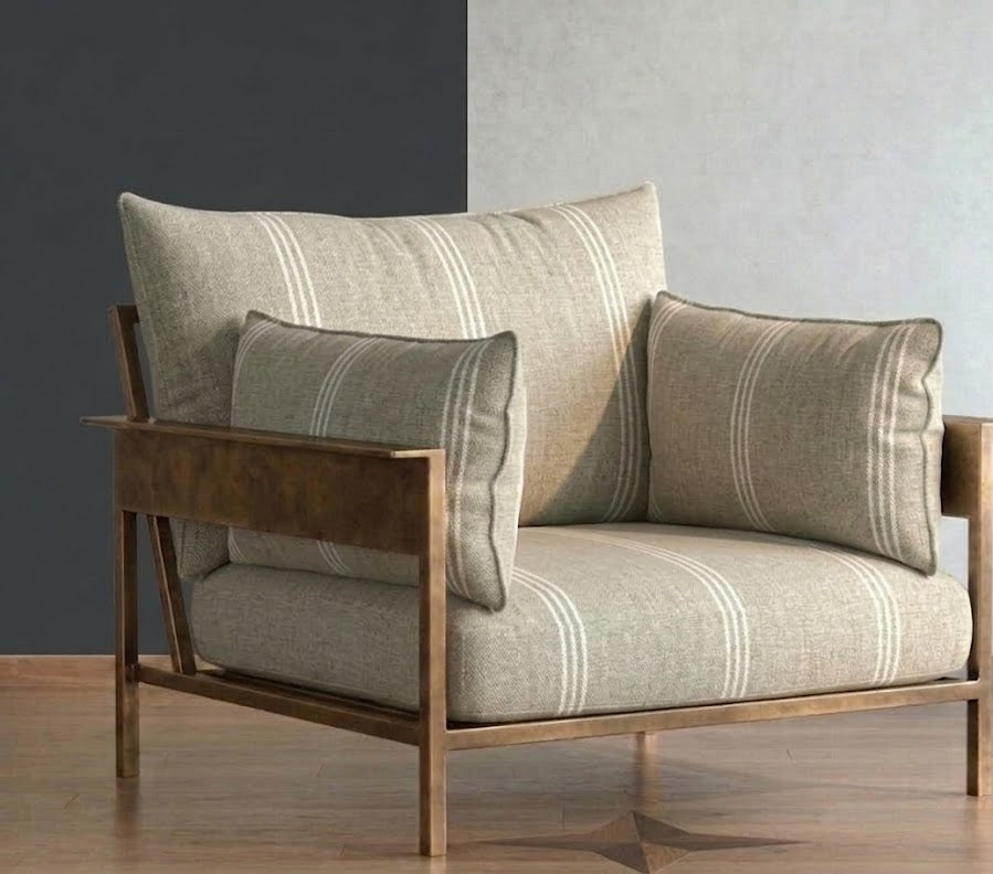 Close-up detail of tan earthy striped fabric