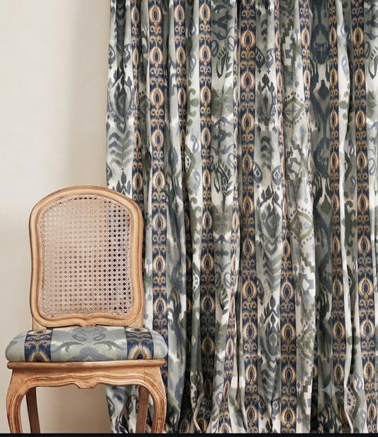 Close-up detail of indigo echoes of ikat fabric