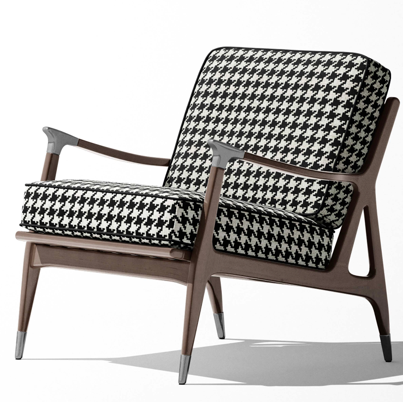 Close-up detail of ivory and black grand houndstooth fabric