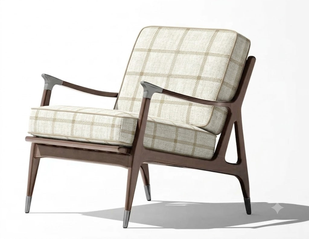 Close-up detail of ivory and beige heritage check fabric