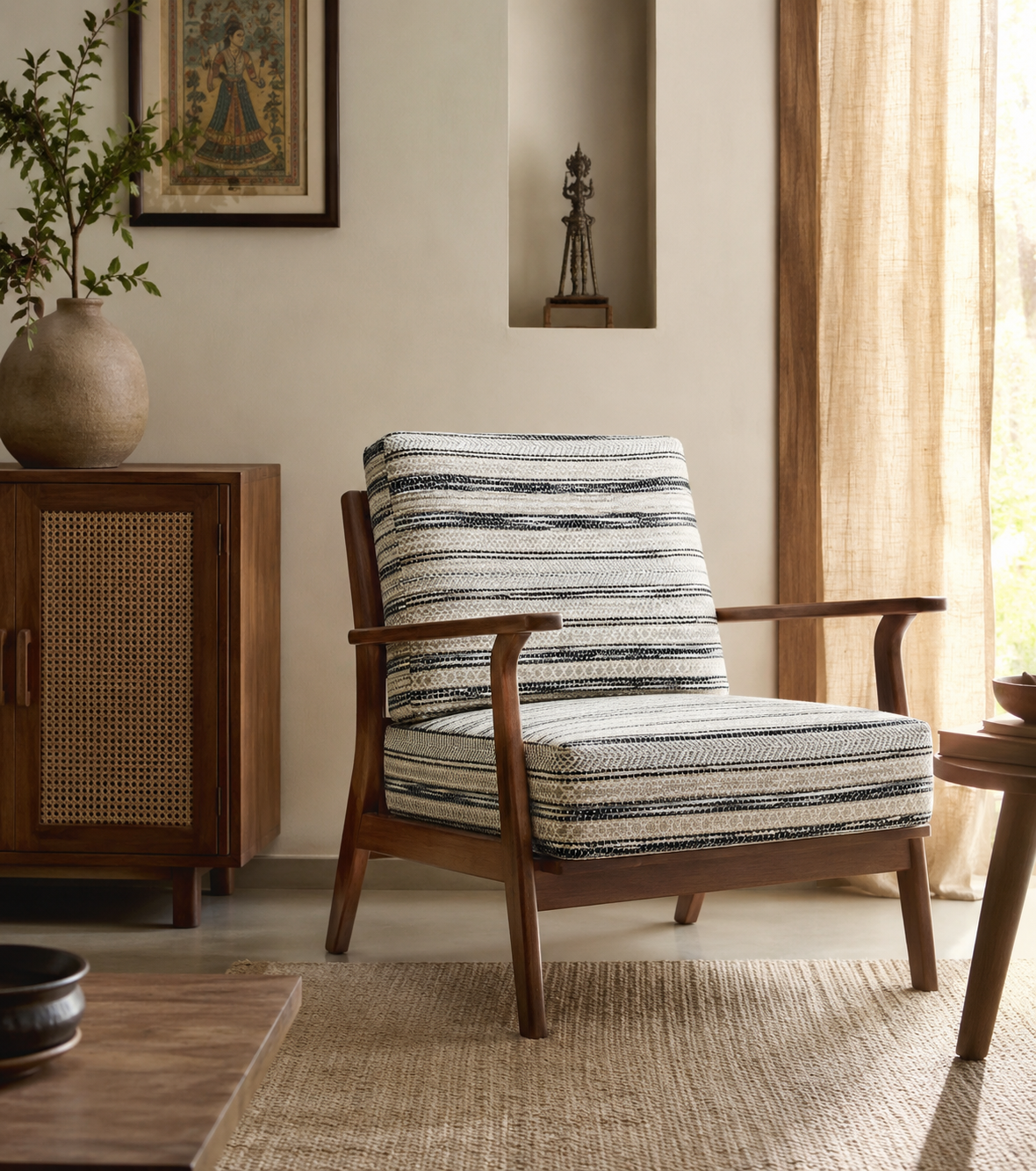 Heritage Stripe Fabric Slate – room setting | Venia Home