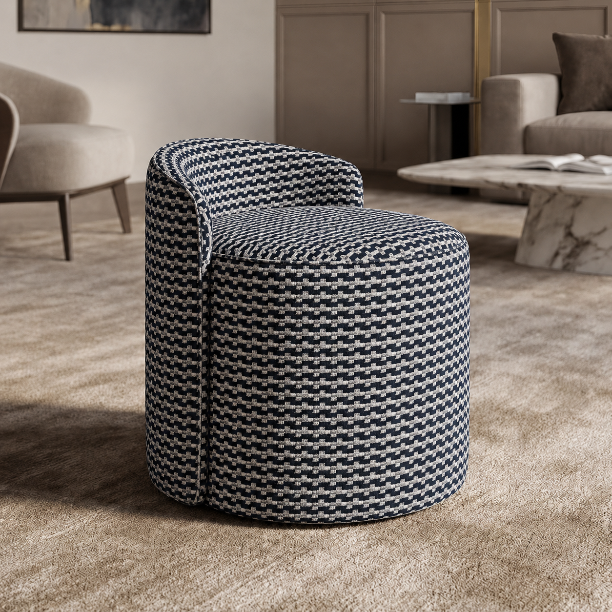 Pebble Grid Fabric Onyx – room setting | Venia Home