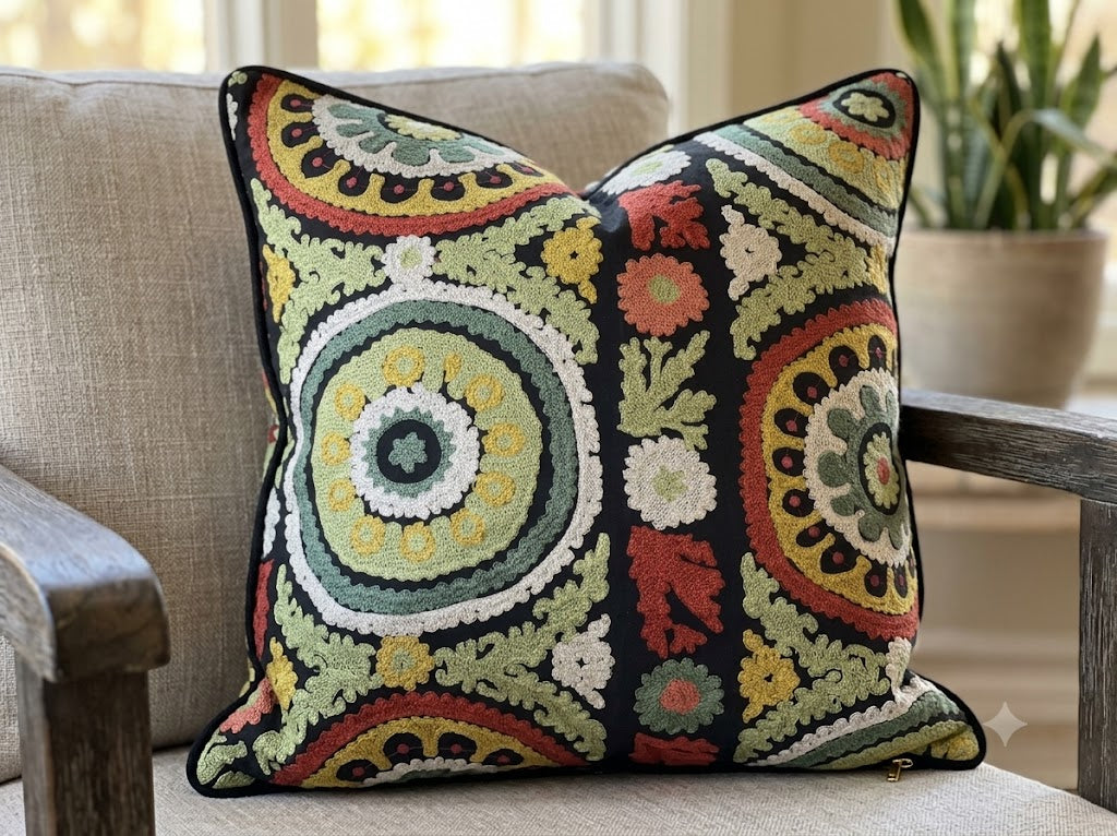 Sunburst Medallion Fabric Jet – room setting | Venia Home