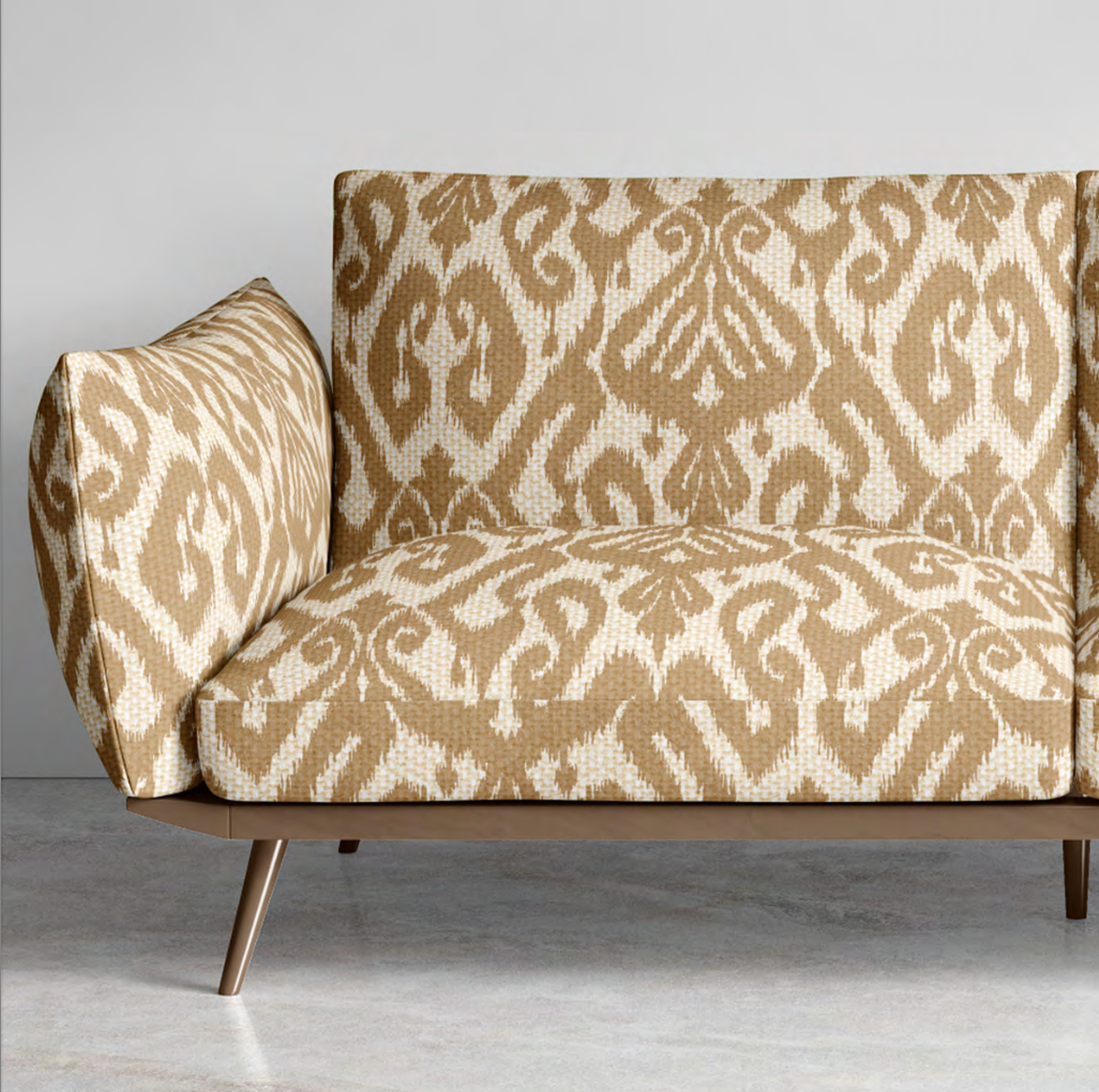 Close-up detail of beige ikat diamond fabric