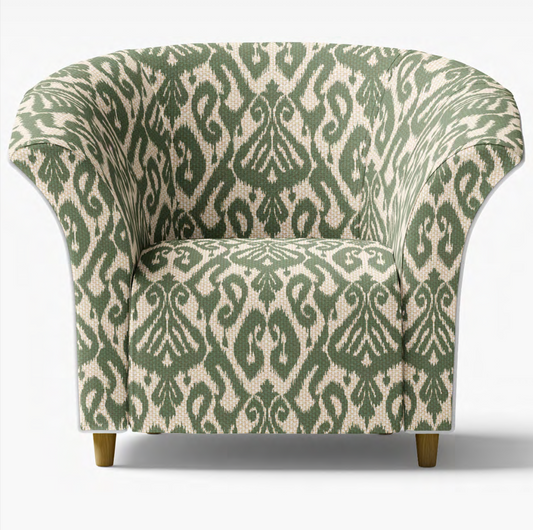 Close-up detail of emerald ikat diamond fabric