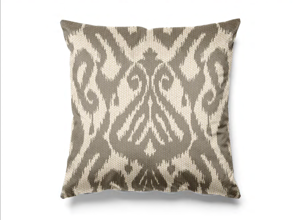 Close-up detail of grey ikat diamond fabric