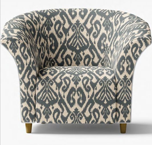 Close-up detail of slate grey ikat diamond fabric