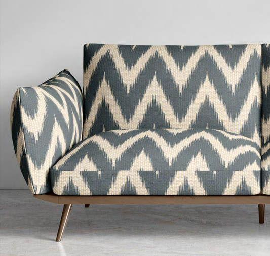 Close-up detail of indigo ikat wave fabric