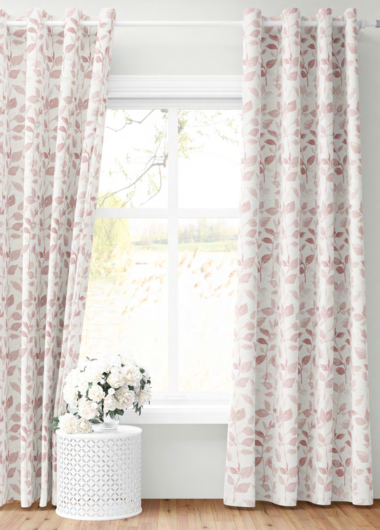 Close-up detail of pink leaf whisper fabric