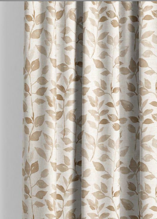 Close-up detail of taupe leaf whisper fabric