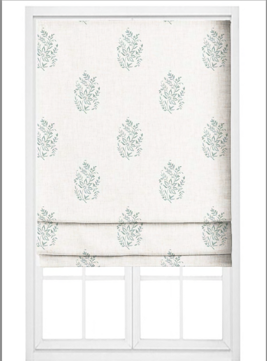 Close-up detail of aqua meadow buta fabric