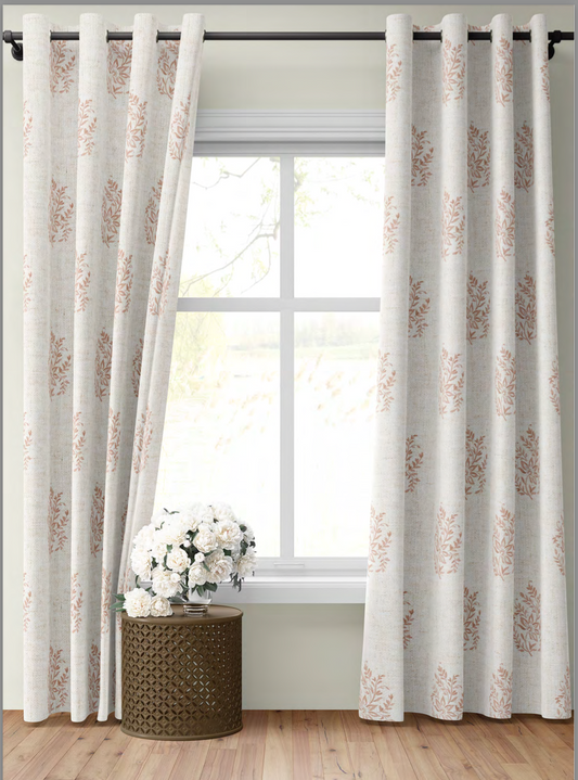 Close-up detail of blush pink meadow buta fabric