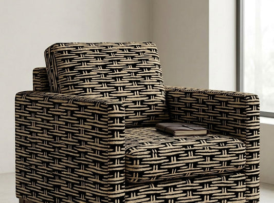 Close-up detail of taupe and black mini basket fabric