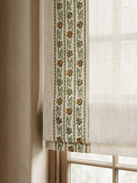 Mini daisy embroidered trim on curtain border