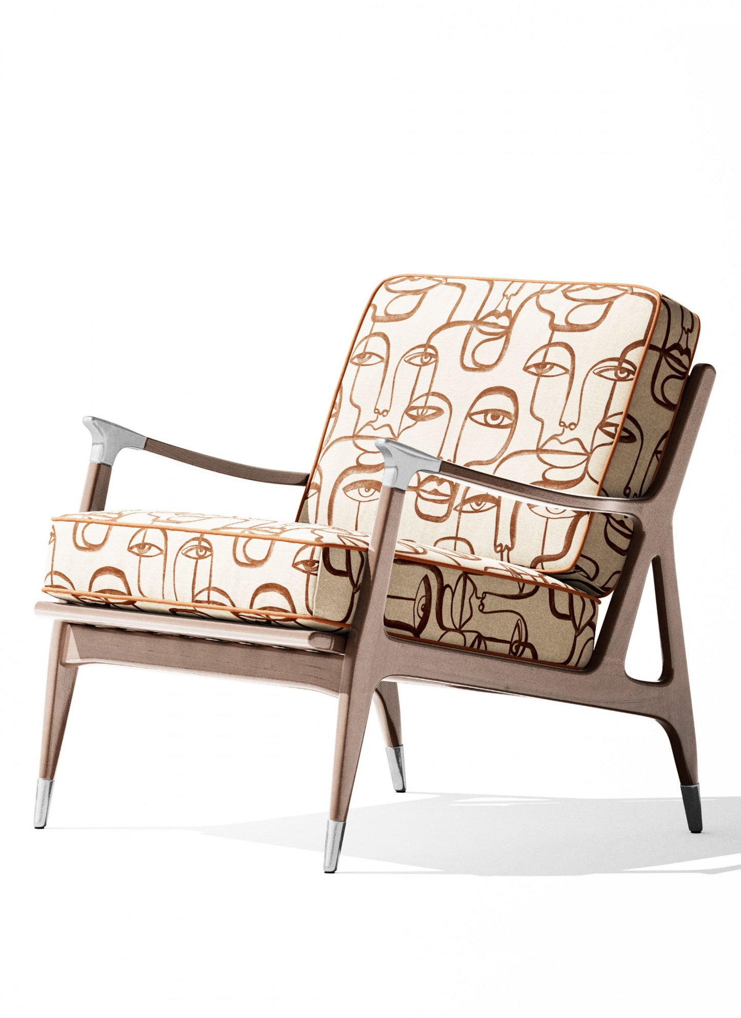 Close-up detail of terracotta Muse abstract line art face fabric