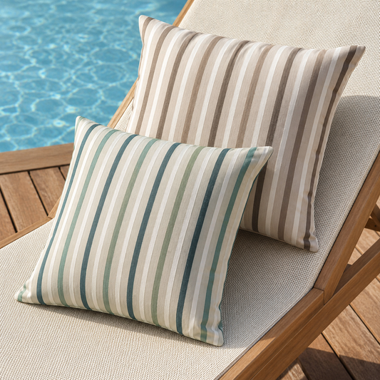 Outdoor cushions styled in Venia Nautical range waterproof acrylic fabric