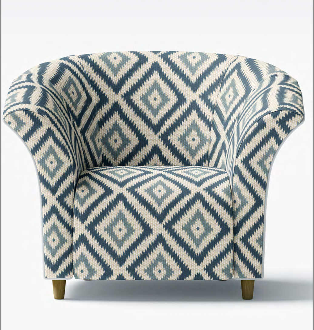 Close-up detail of indigo and beige nomad diamond fabric