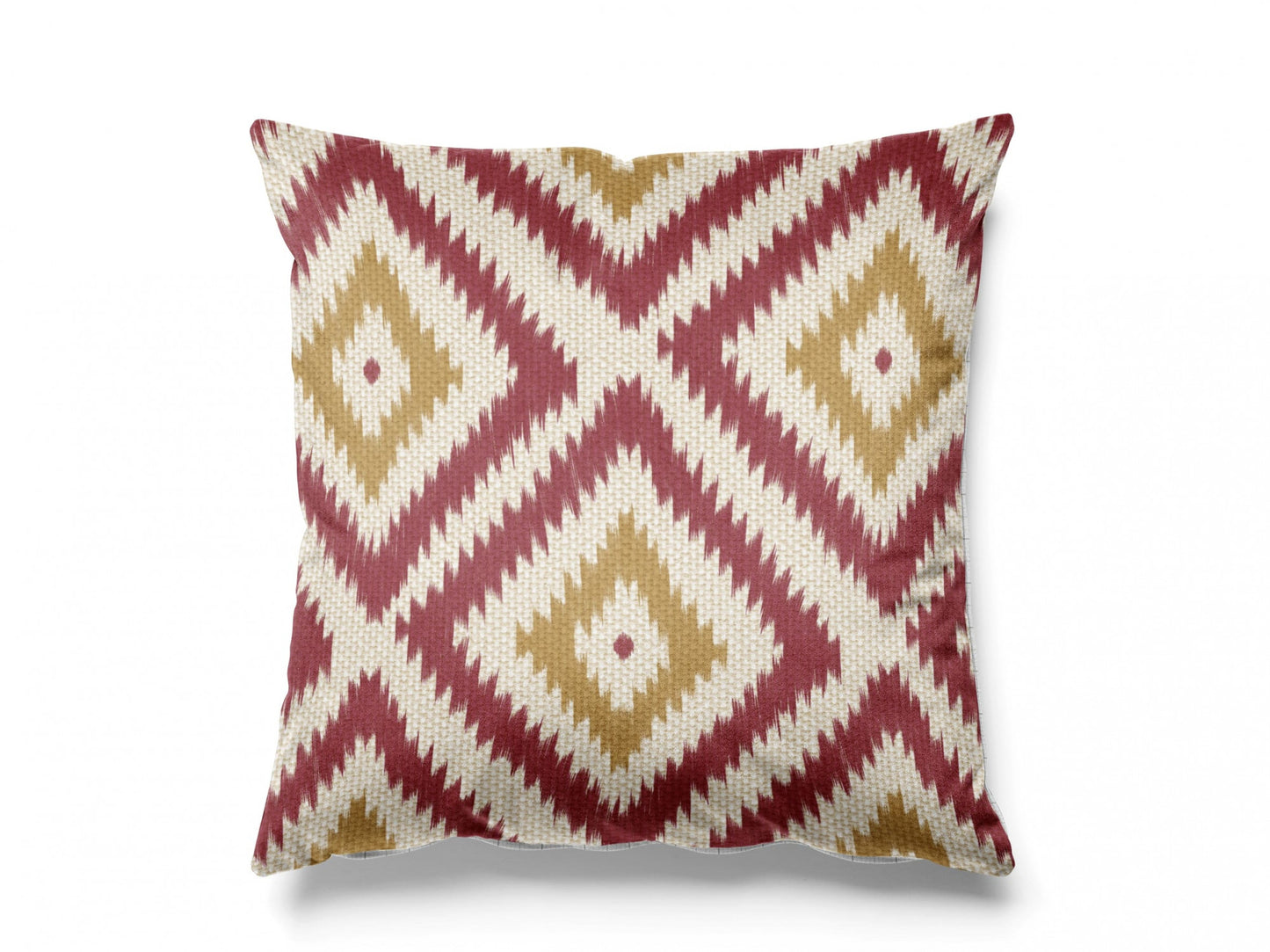 Close-up detail of red and mustard nomad diamond fabric