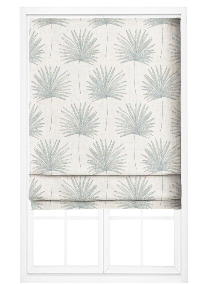 Close-up detail of aqua palm vista fabric