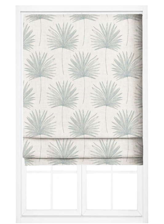 Close-up detail of aqua palm vista fabric